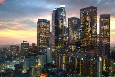 Los Angeles downtown at sunset, California